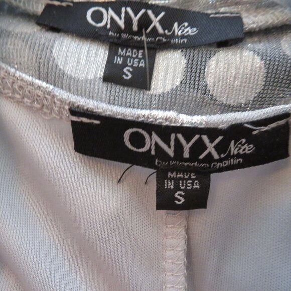 New Onyx Nite Silver Metallic Polka Dot Tank Top & Sheer Cardigan Set Womens S - Picture 6 of 11